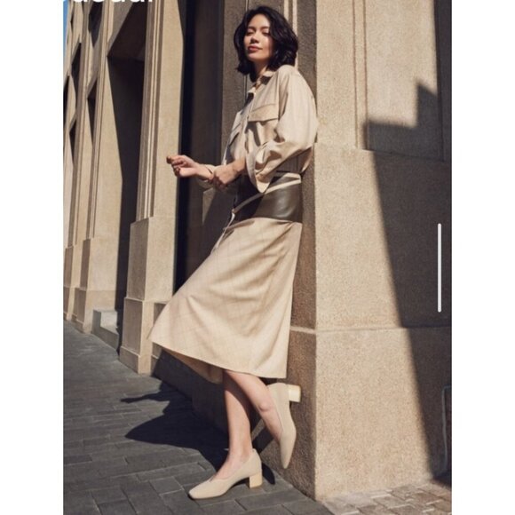 VIVAIA Square Toe Chunky Heel Pumps Beige Knit Eco Shoes EU 39.5 Women - Picture 2 of 16